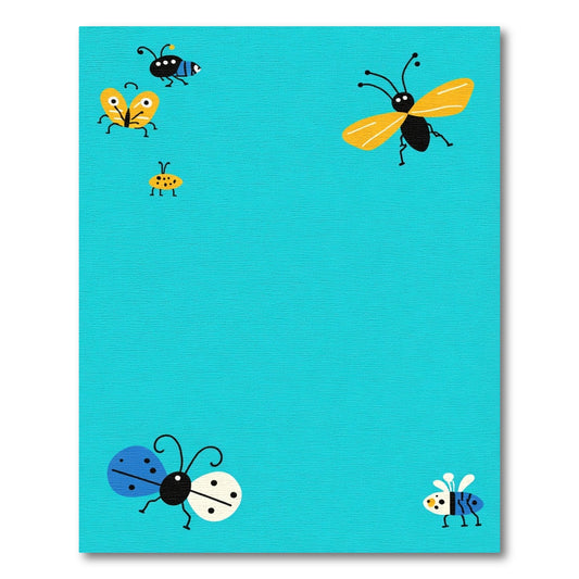 Whimsical Blue Yellow Insect Assortment Rug
