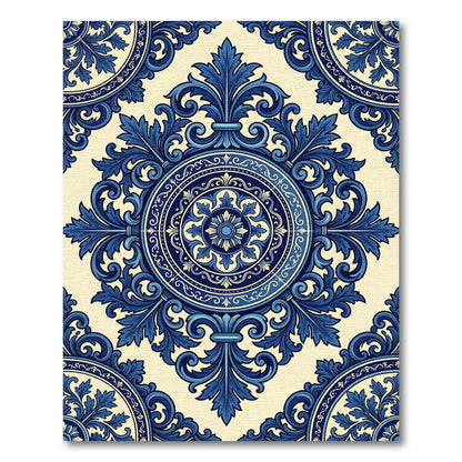 Elegant Blue Scroll Medallion Rug