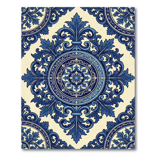 Elegant Blue Scroll Medallion Rug