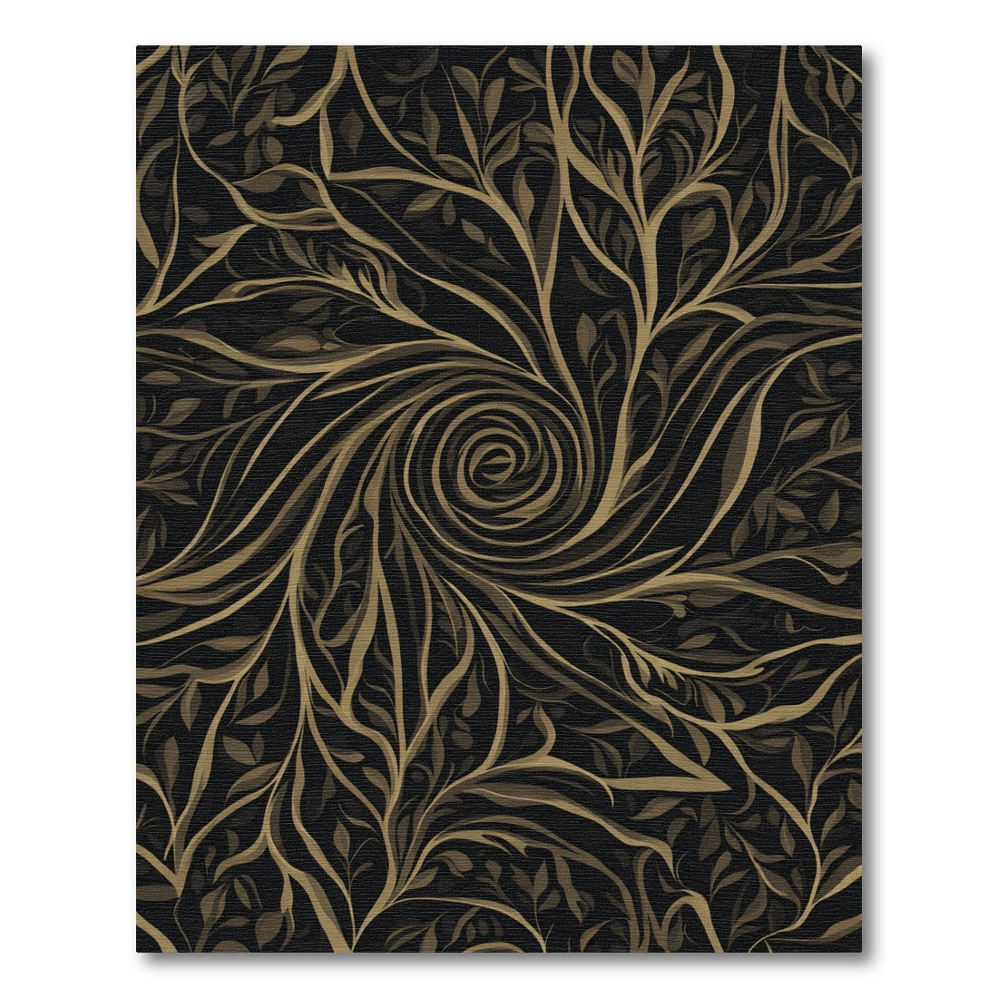 Dark Golden Swirling Botanical Vine Rug