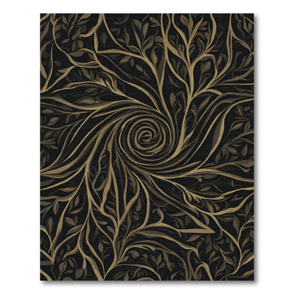 Dark Golden Swirling Botanical Vine Rug