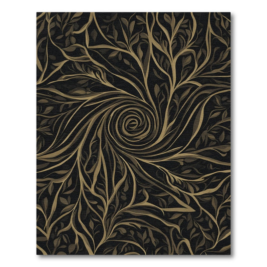 Dark Golden Swirling Botanical Vine Rug