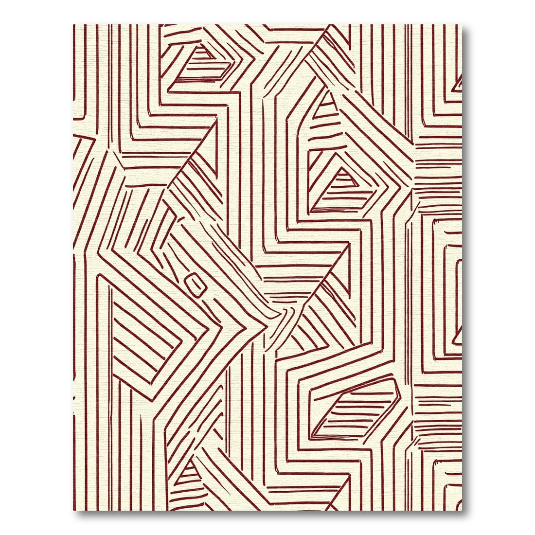Deep Red Labyrinth Geometric Overlay Rug