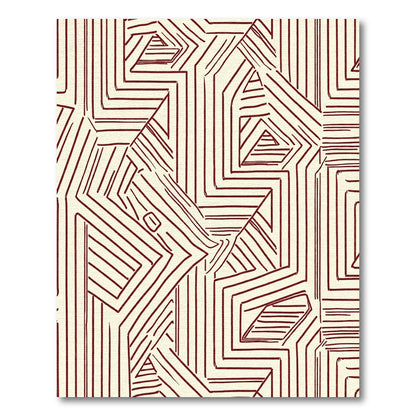 Deep Red Labyrinth Geometric Overlay Rug