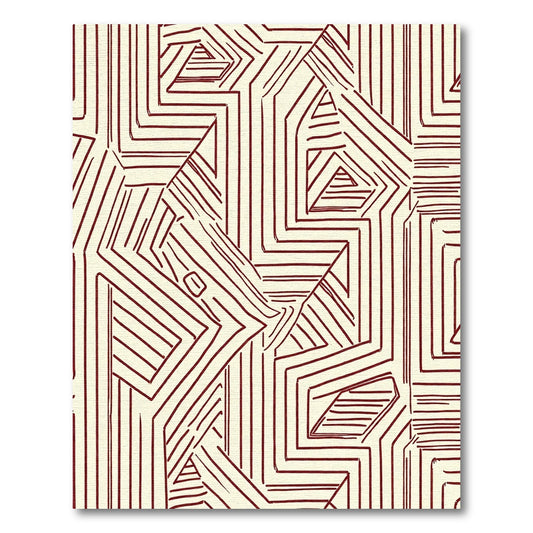 Deep Red Labyrinth Geometric Overlay Rug