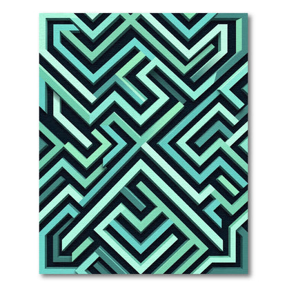 Teal Geometric Maze Labyrinth Rug