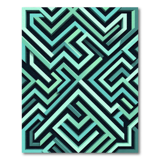 Teal Geometric Maze Labyrinth Rug