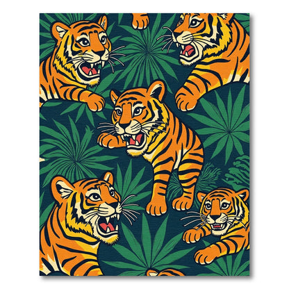 Jungle Tiger Face Tropical Emerald Rug