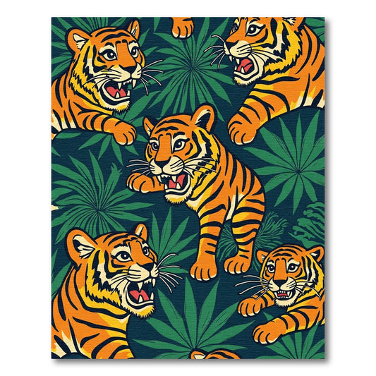 Jungle Tiger Face Tropical Emerald Rug