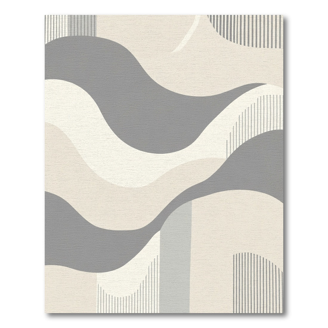 Soft Gray Cream Abstract Wave Rug