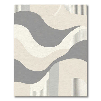 Soft Gray Cream Abstract Wave Rug
