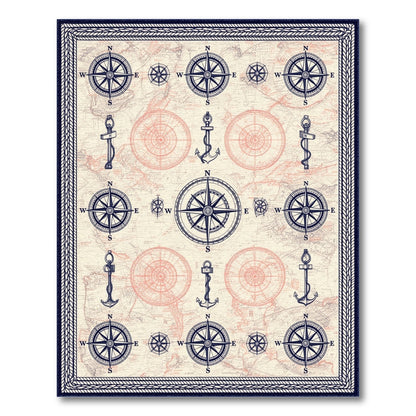 Distressed Vintage Blue and Teal Vintage Nautical Compass Area Rug