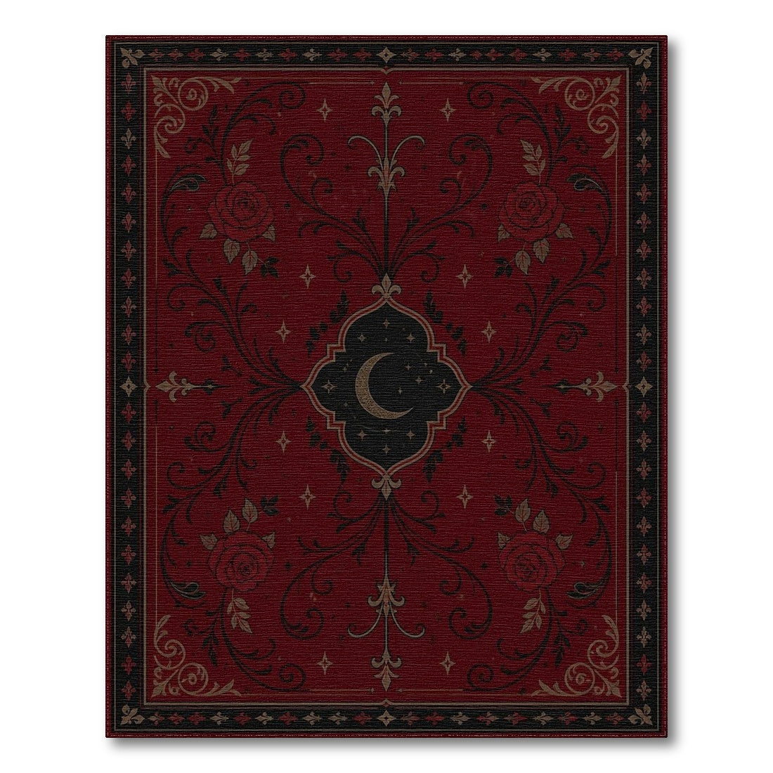 Red Rose Crescent Moon Floral Rug