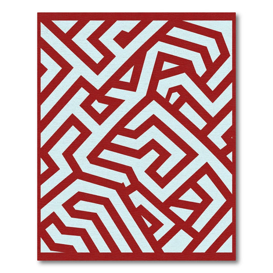 Crimson White Interlocking Maze Rug