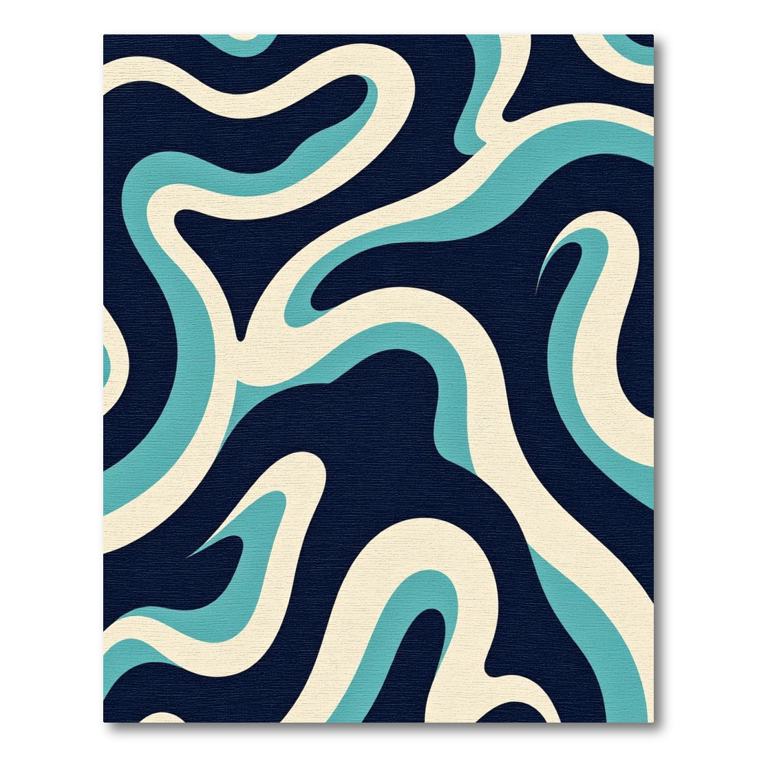 Navy Cream Aqua Swirl Ribbon Rug
