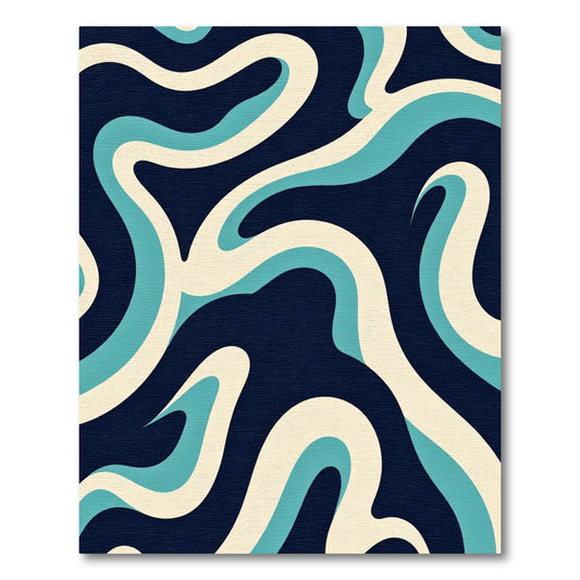 Navy Cream Aqua Swirl Ribbon Rug