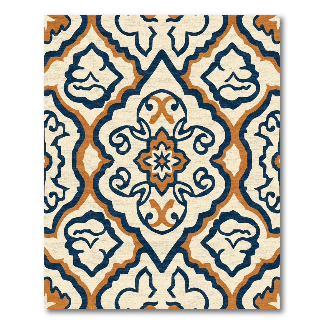 Navy Orange Cream Arabesque Medallion Rug