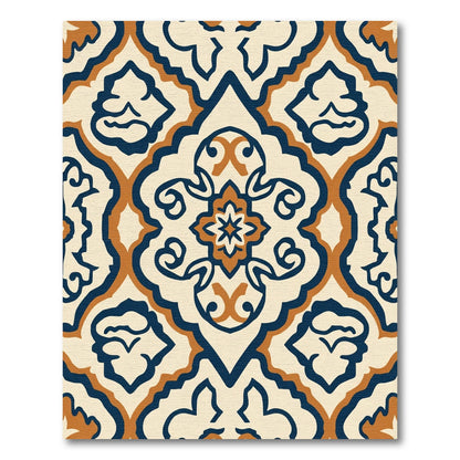 Navy Orange Cream Arabesque Medallion Rug
