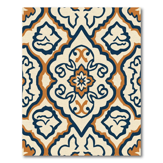 Navy Orange Cream Arabesque Medallion Rug