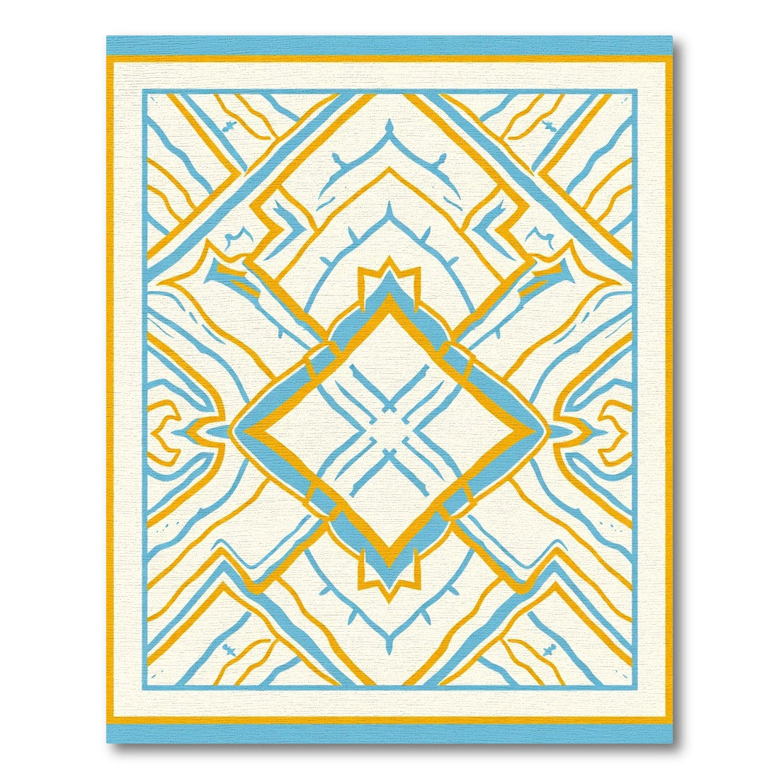 Cerulean and Ochre Geometric Symmetry Rug