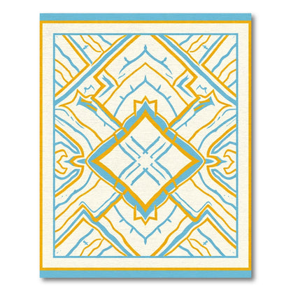Cerulean and Ochre Geometric Symmetry Rug