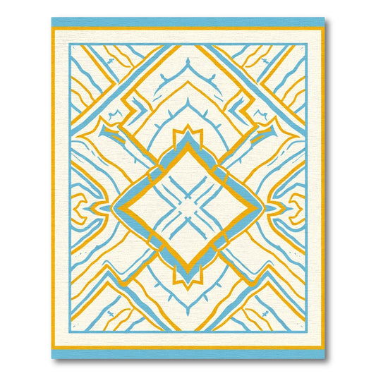 Cerulean and Ochre Geometric Symmetry Rug