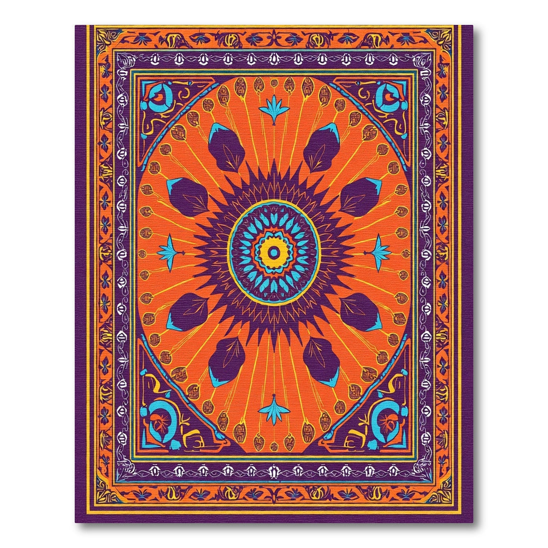 Vibrant Orange Burst Mandala Rug
