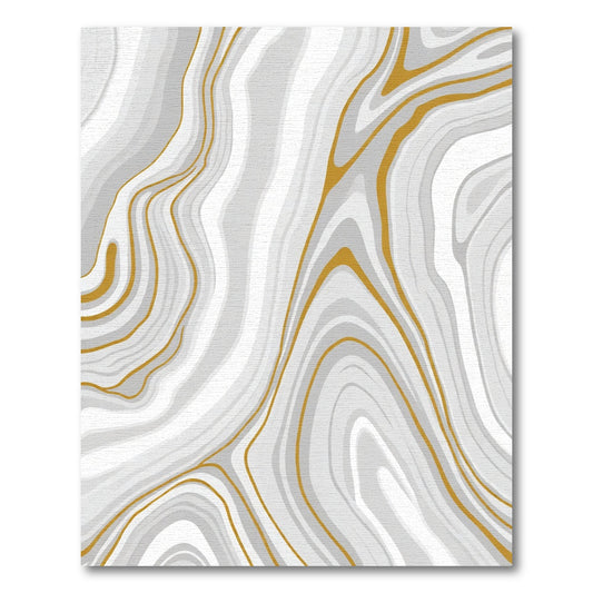 Gold White Gray Abstract Swirl Rug