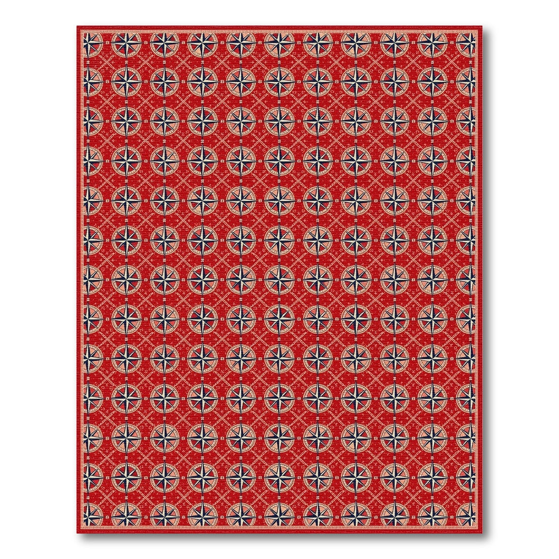 Red Nautical Compass Washable Area Rug