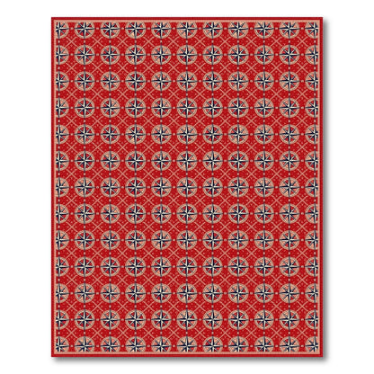 Red Nautical Compass Washable Area Rug