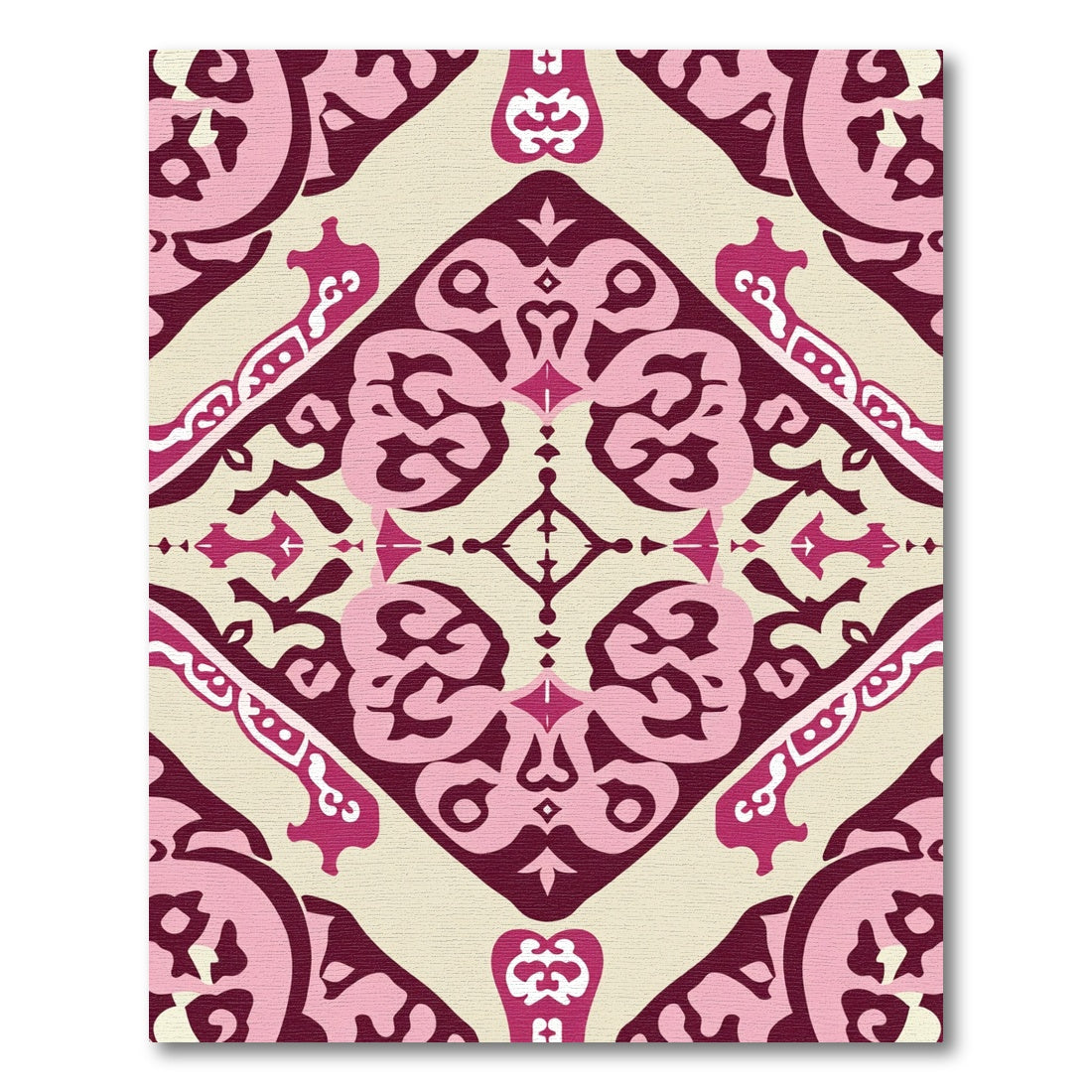 Crimson Pink Courtly Damask Jewel Rug