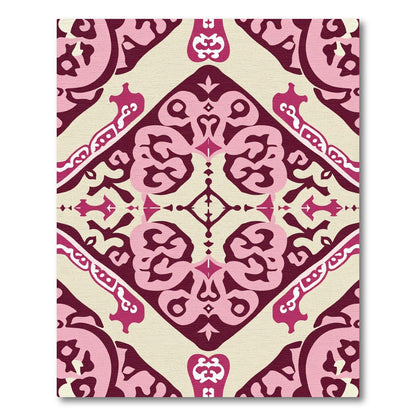 Crimson Pink Courtly Damask Jewel Rug