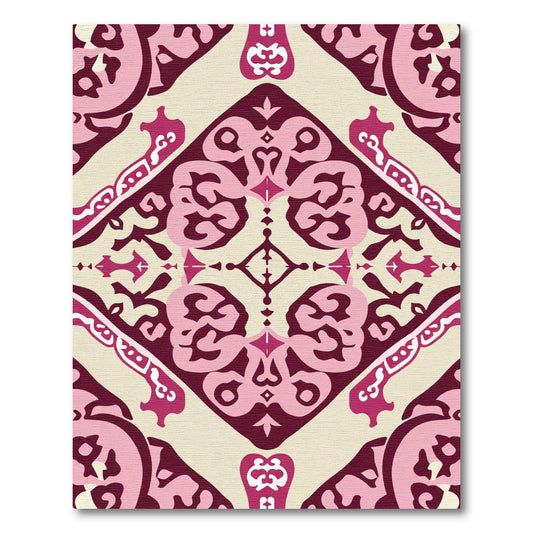 Crimson Pink Courtly Damask Jewel Rug