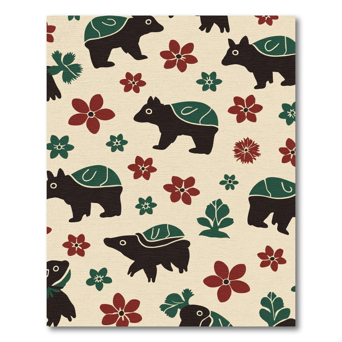 Charming Black Bear Floral Scatter Rug