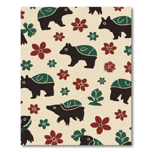 Charming Black Bear Floral Scatter Rug