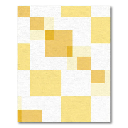 Golden Yellow Geometric Square Overlay Rug