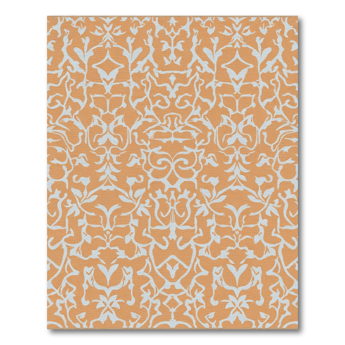 Orange and Blue Damask Scroll Rug