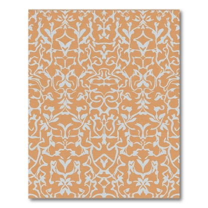 Orange and Blue Damask Scroll Rug
