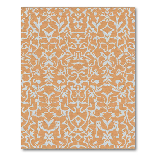 Orange and Blue Damask Scroll Rug