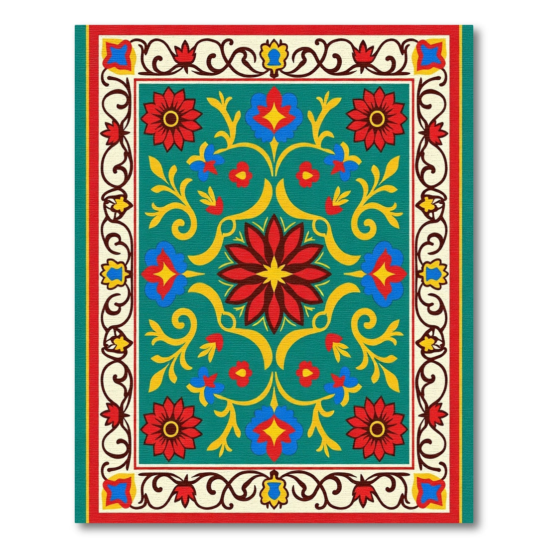 Bold Floral Medallion Teal Red Rug