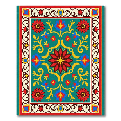 Bold Floral Medallion Teal Red Rug