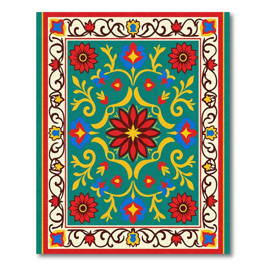 Bold Floral Medallion Teal Red Rug
