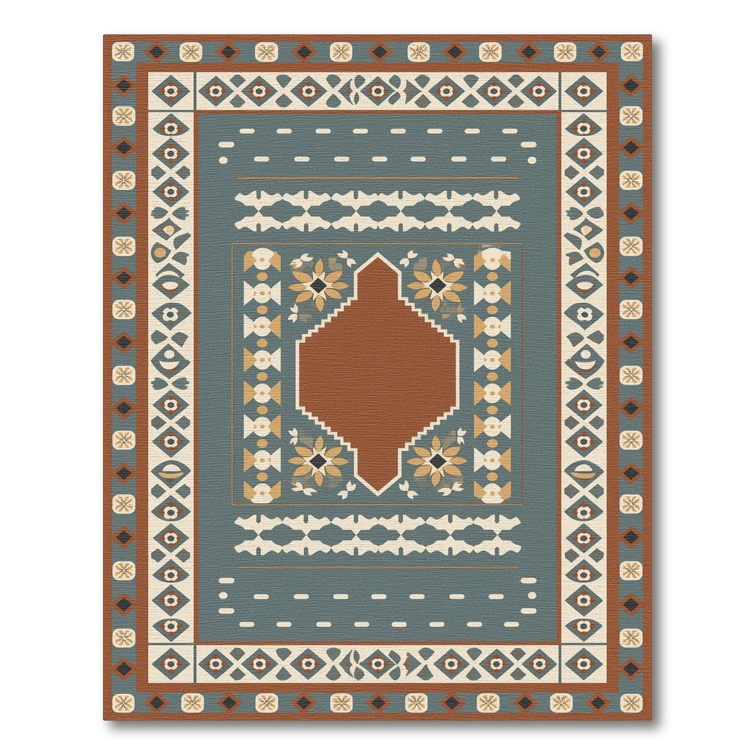 Blue Teal Heritage Tribal Area Rug