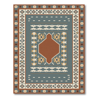 Blue Teal Heritage Tribal Area Rug