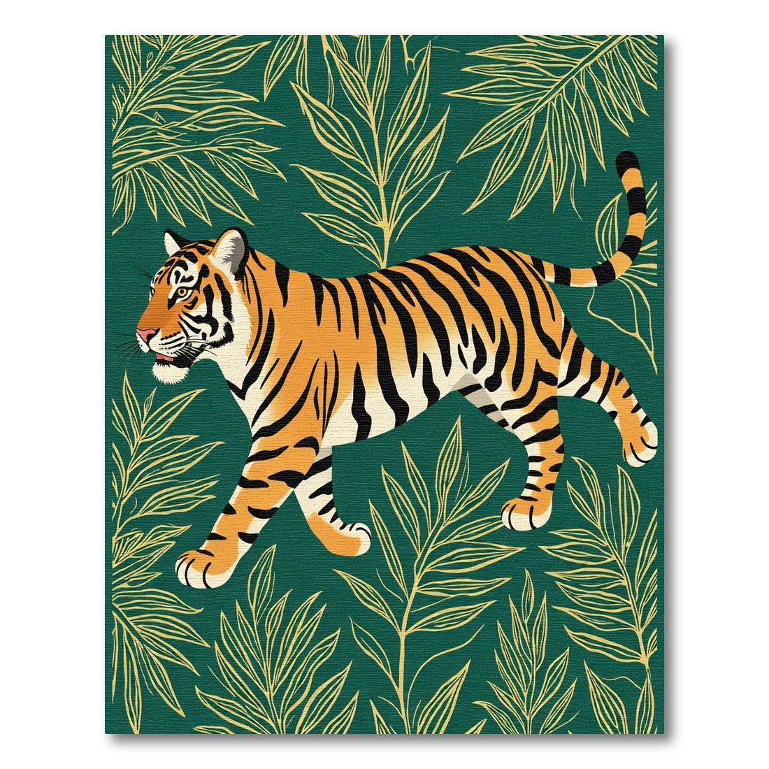 Bold Orange Tiger Green Leafy Jungle Rug