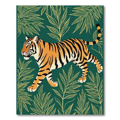 Bold Orange Tiger Green Leafy Jungle Rug