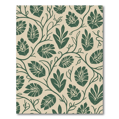 Dark Green Vine Leaf Cream Rug