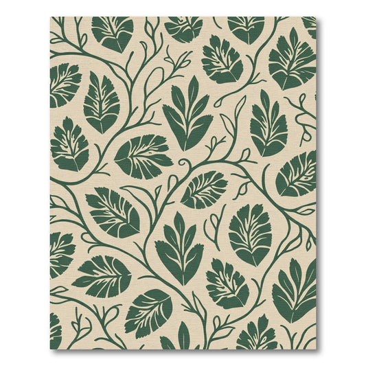 Dark Green Vine Leaf Cream Rug