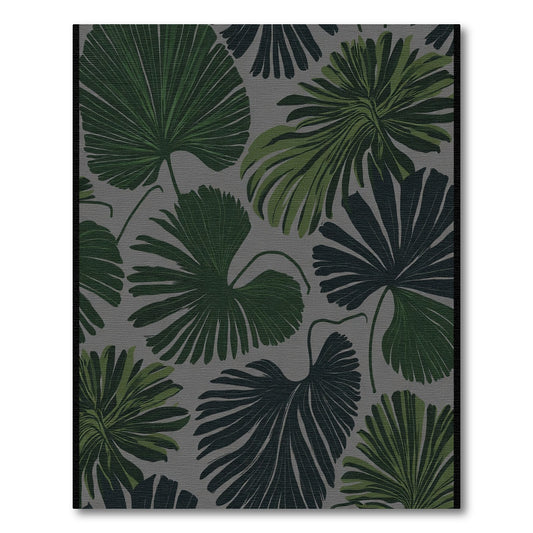 Deep Green Tropical Palm Leaf Rug