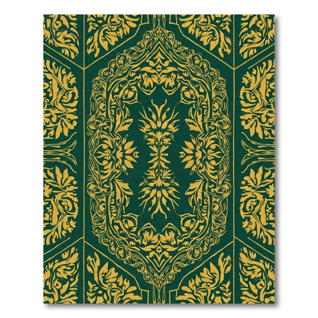 Deep Emerald Golden Floral Medallion Rug